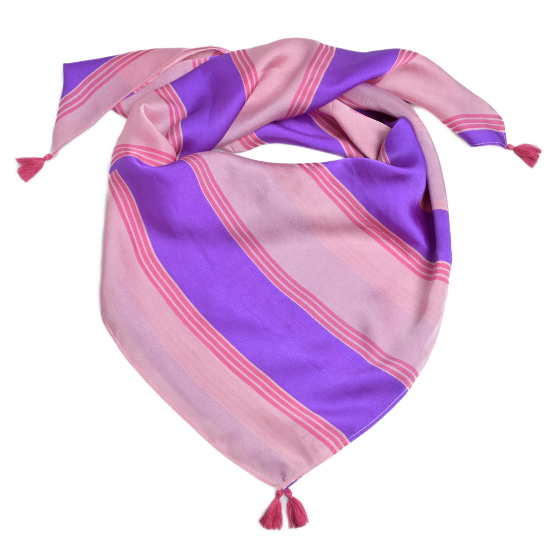 Bandana Seide Hellrosa gestreift mit lila und pink