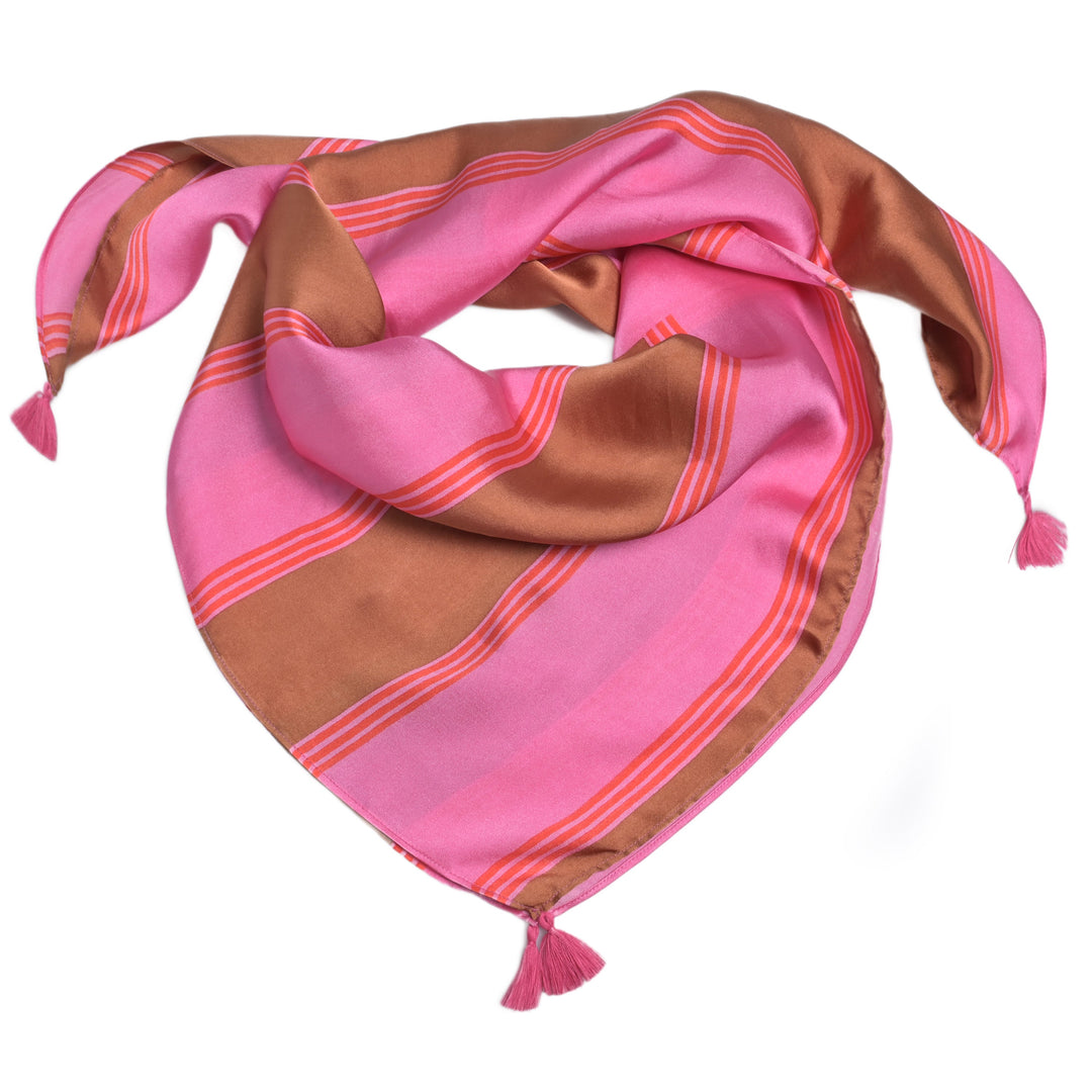 Bandana Seide Hotpink gestreift mit Braun und Pink