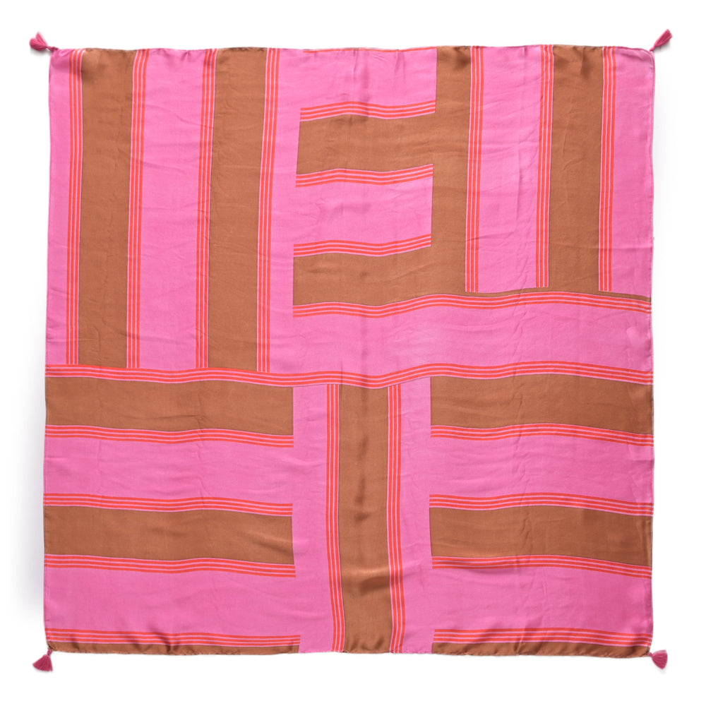 Bandana Seide Hotpink gestreift mit Braun und Pink