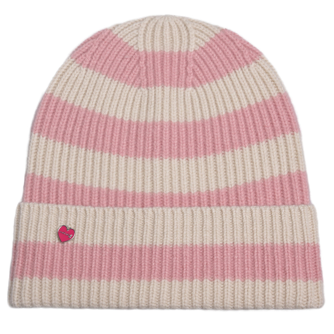 Cashmere Mütze Nina-cs mit Streifen in Rosa und Weiß