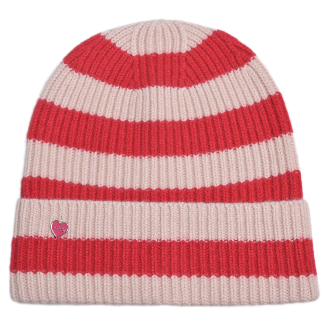 Cashmere Mütze Nina-cs mit Streifen in Rot und Weiß