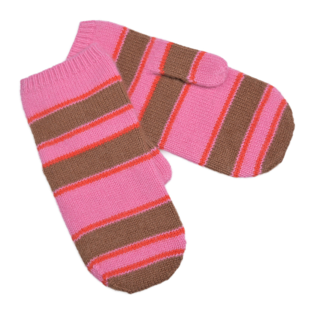 getsreifte Kaschmirhandschuhe Fausthandschuhe für Damen gestrickt in Pink aus 100 Prozent reinem Kaschmir