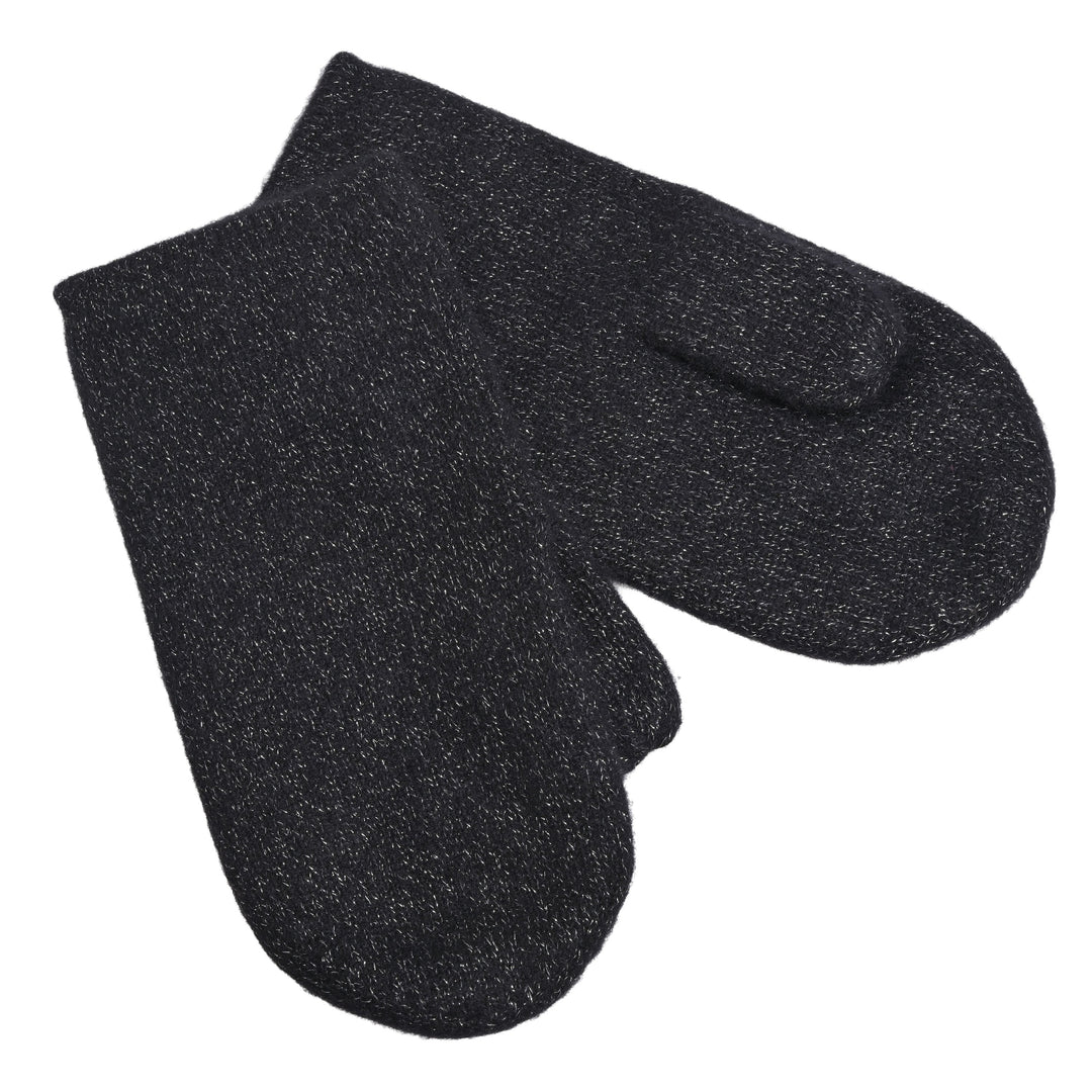 Luxuriös Winterhandschuhe aus reinem Kaschmir für Damen mit eingearbeiteten glitzernden Lurexgarn in der Farbe Schwarz