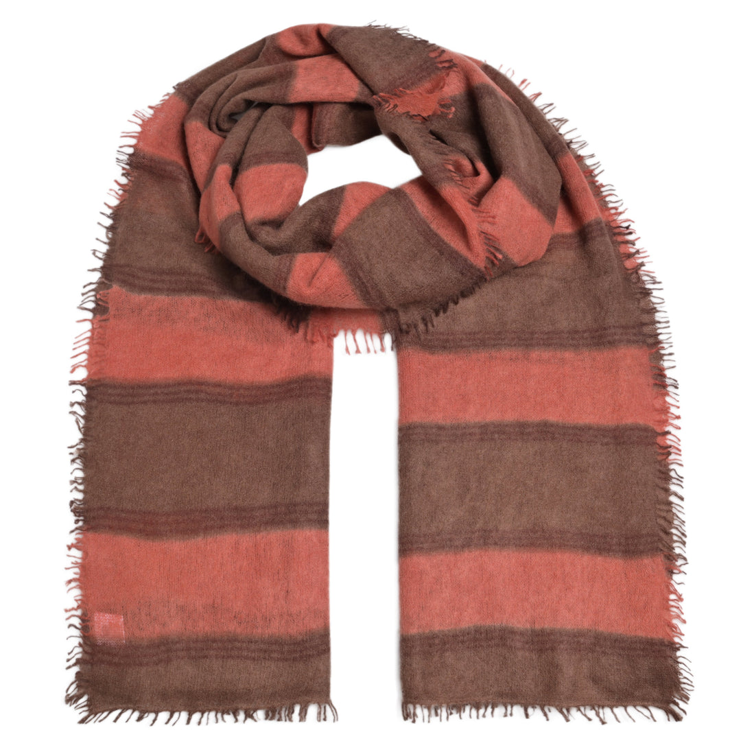 Cashmere Schal Stripe3-cs in Hazelnut
