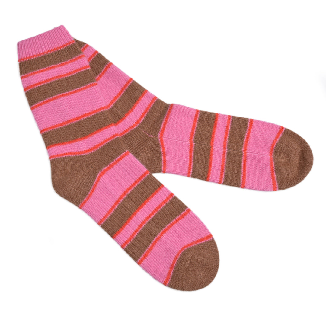 Cashmere Socken Stripe-cs in Pink