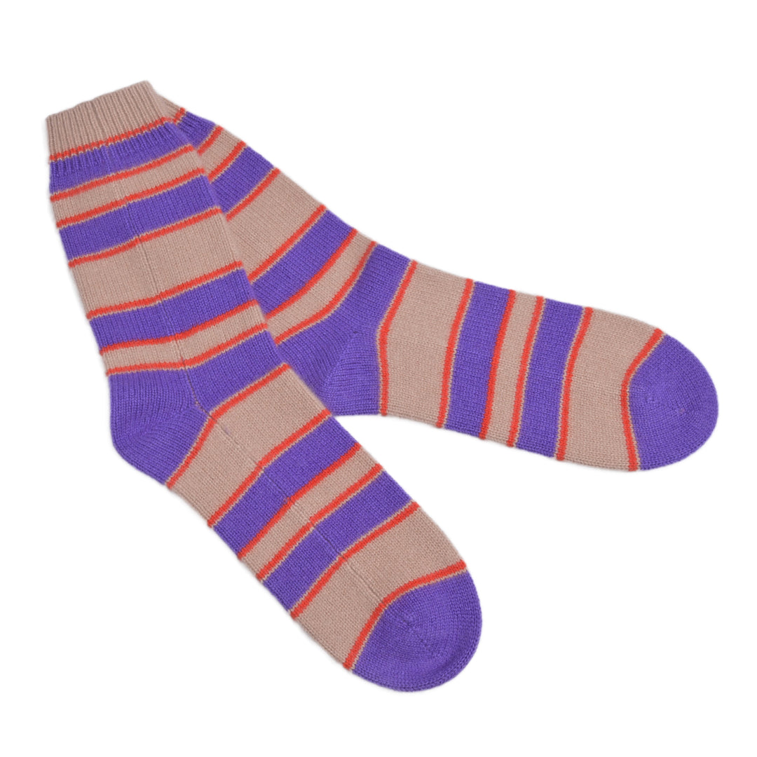 Cashmere Socken Stripe-cs in Walnut