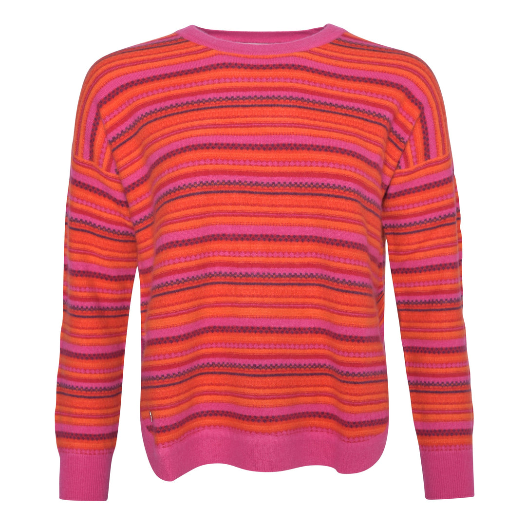 Kaschmir Pullover Damen in Rottönen mit Intarsien-Strick, figurschmeichelnd, fair produziert in Nepal