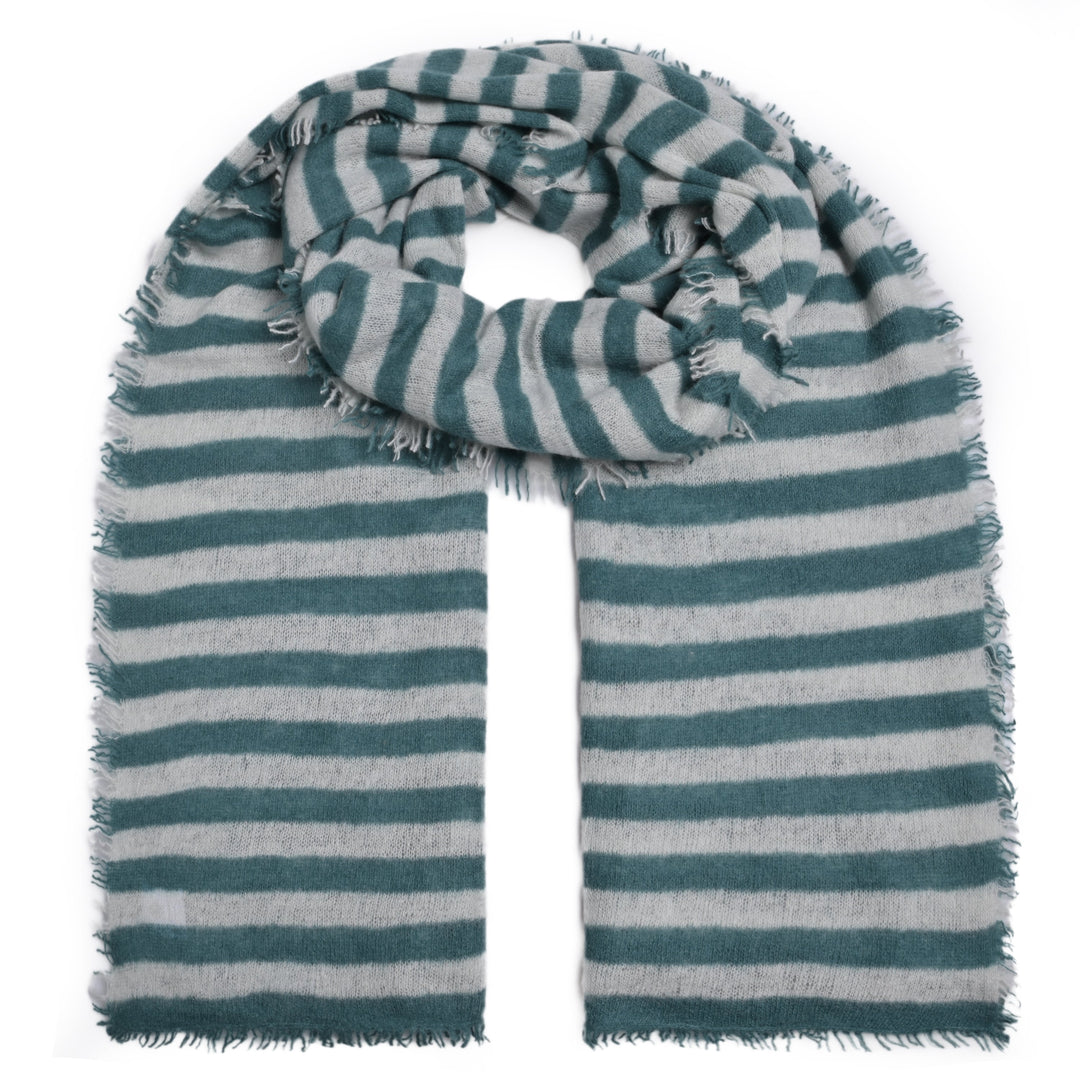 Cashmere Schal Stripe2-cs in Deep Sea