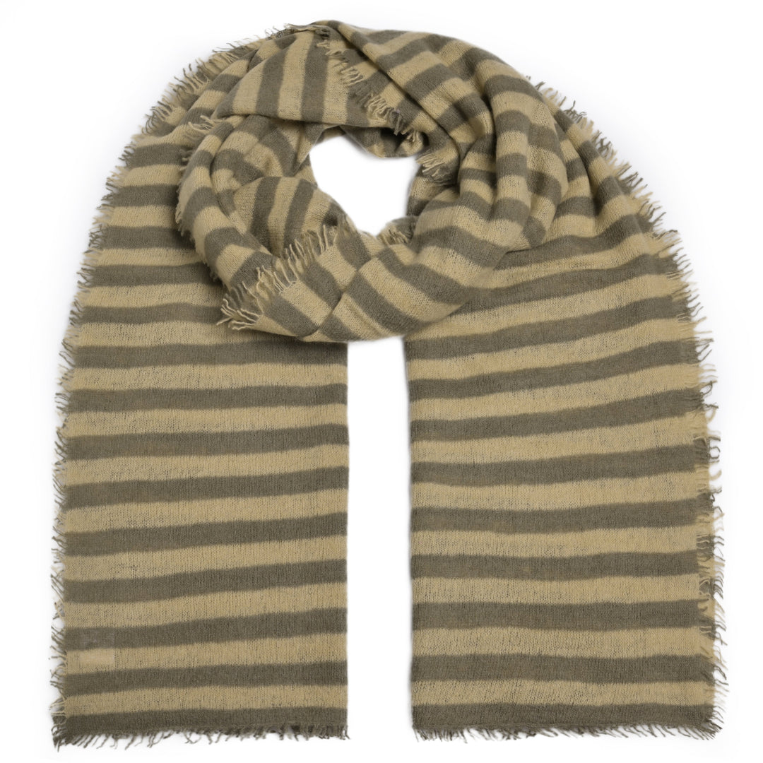 Cashmere Schal Stripe2-cs in Tea Leaf