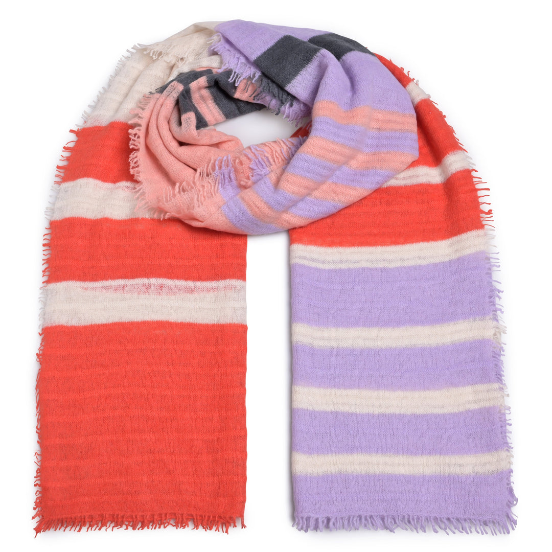 Kaschmirschal verschiedene Streifengrößen in orange beige lila