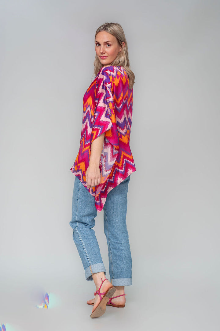 Seidenkaftan ZigZag-cs in Neonpink