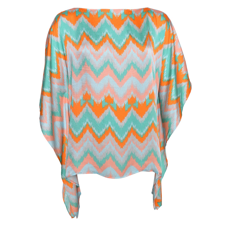 Seidenkaftan turqouise zigzag print orange