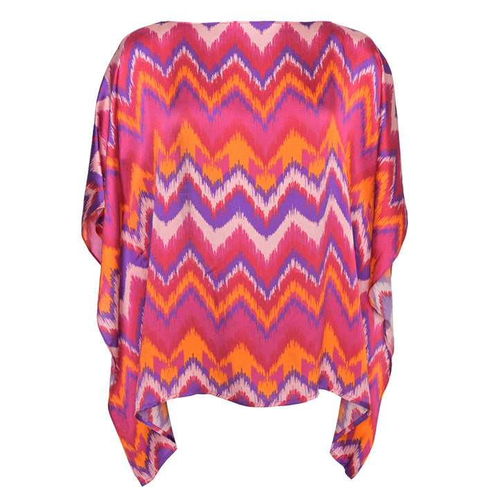 Seidenkaftan ZigZag-cs in Neonpink