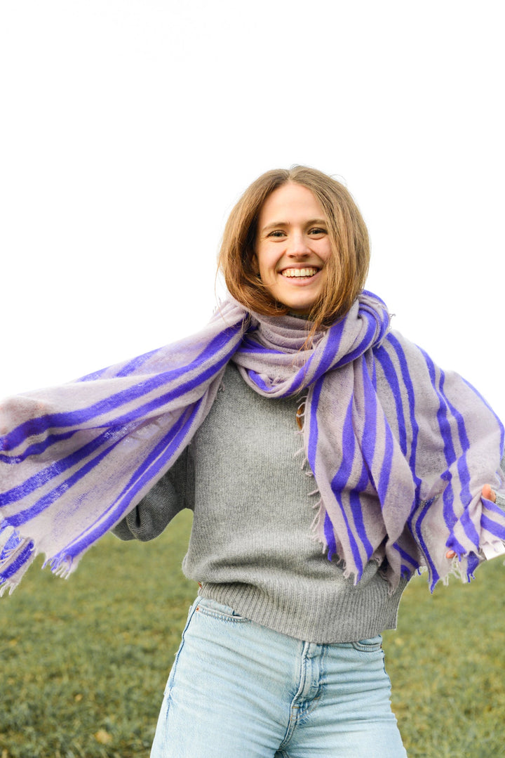 Cashmere Schal Stripe-cs Vertical in Deep Lavender