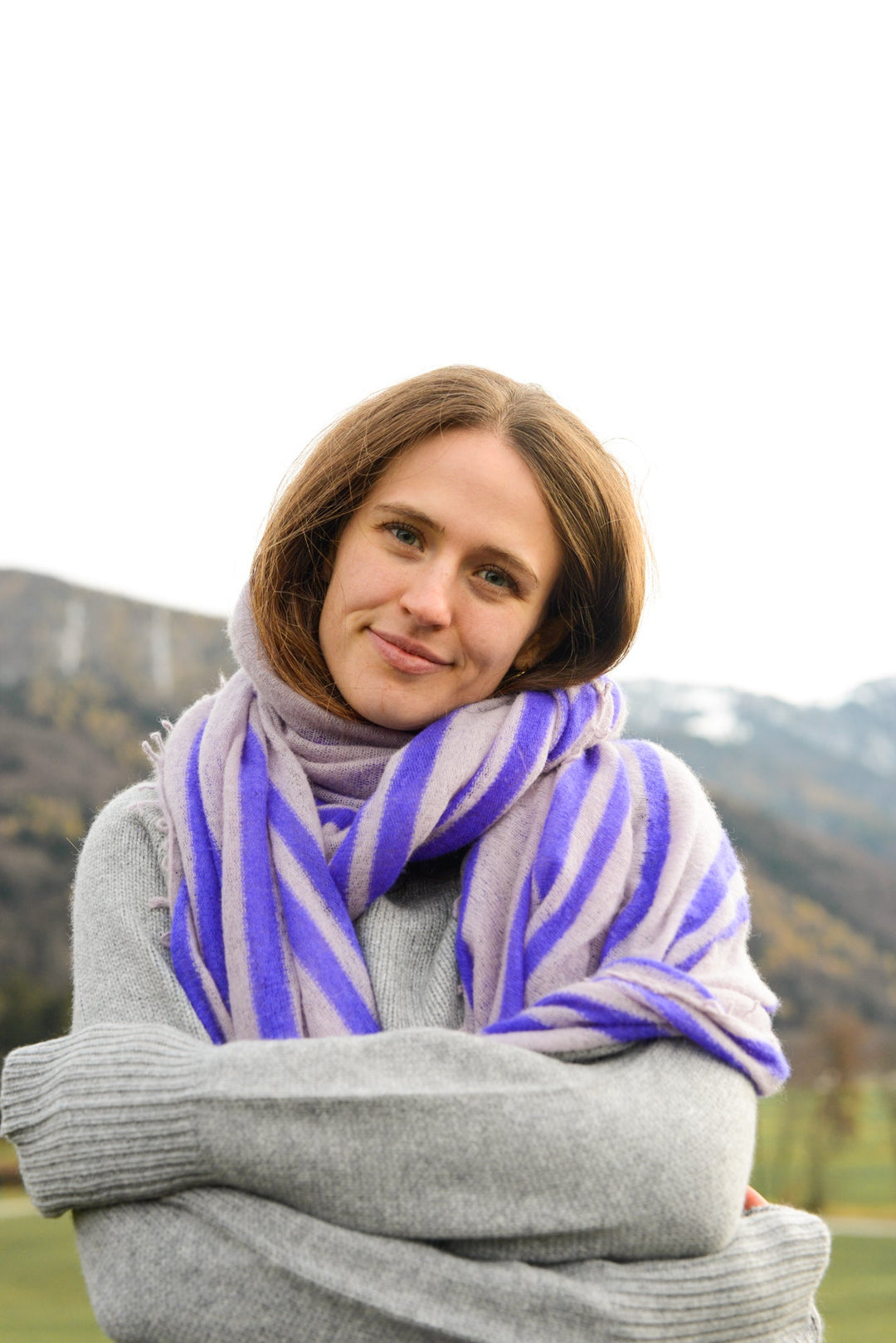 Cashmere Schal Stripe-cs Vertical in Deep Lavender