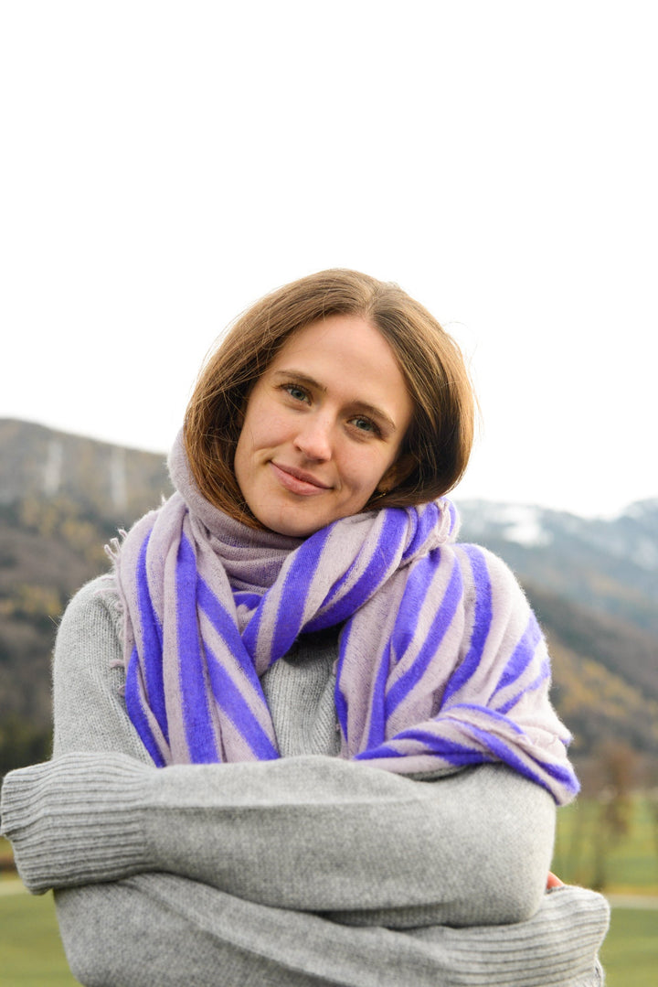 Cashmere Schal Stripe-cs Vertical in Deep Lavender