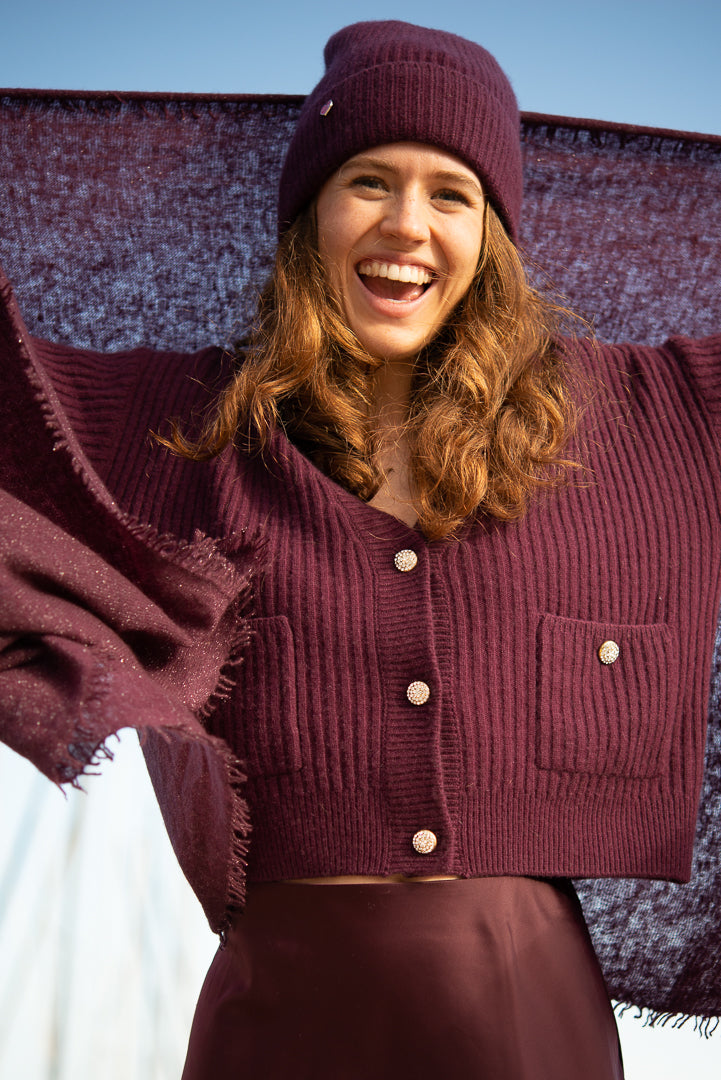 Cashmere Cardigan Vivi-cs in Aubergine