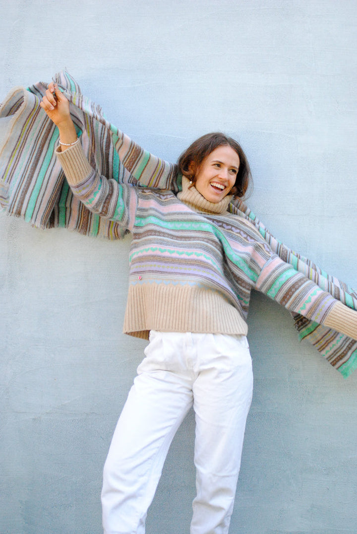 Cashmere Schal Fair Isle-cs in Taupe