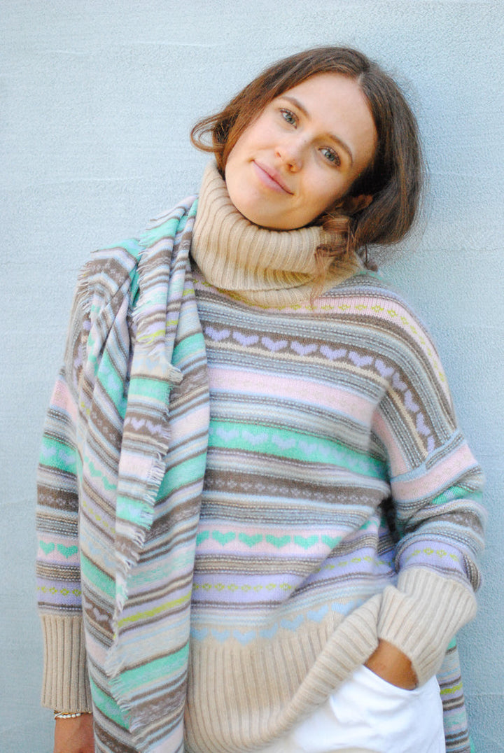 Cashmere Schal Fair Isle-cs in Taupe