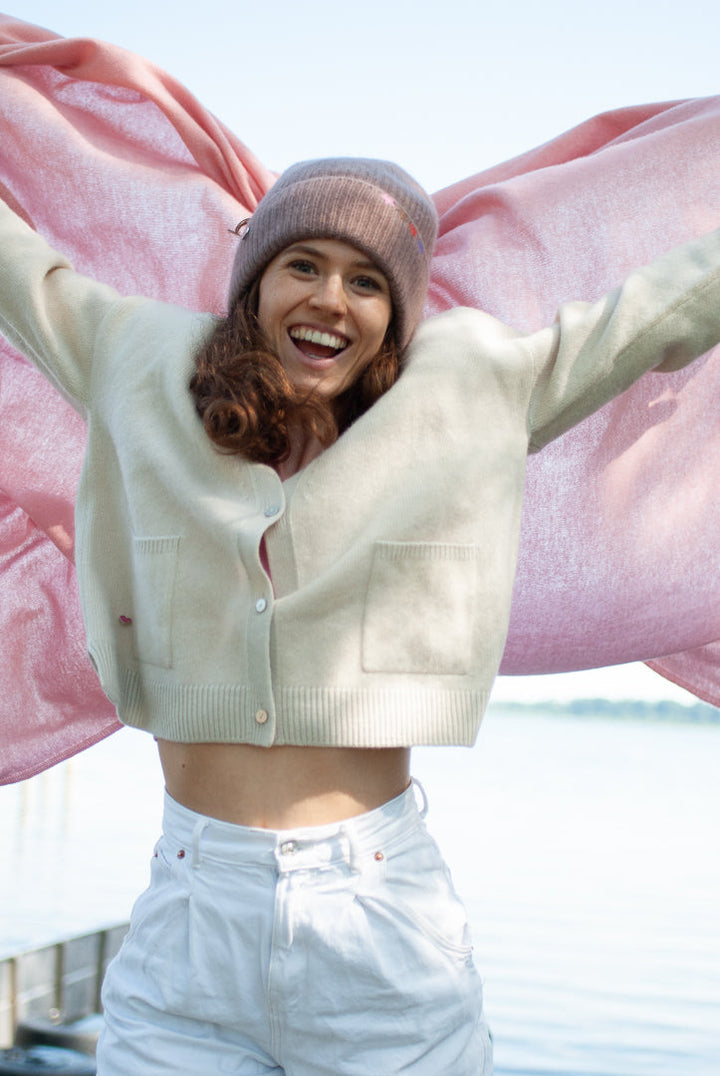 Cashmere Cardigan Eliana-cs mit Lurex in Tofu