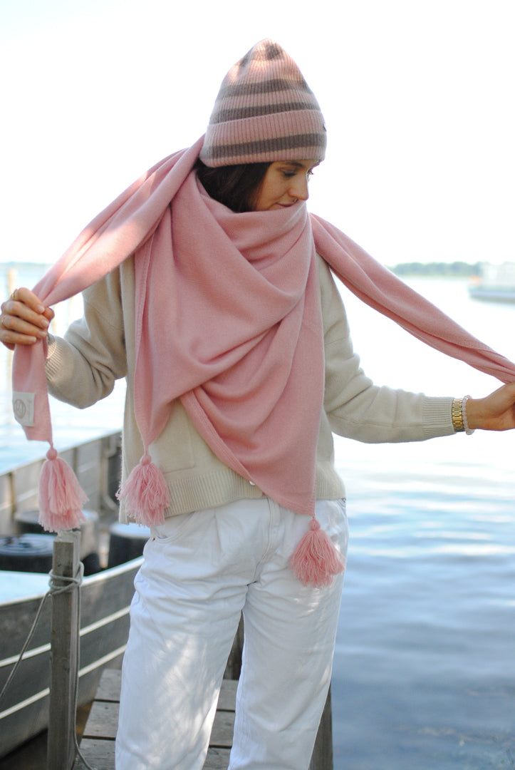 Cashmere Mütze Stripe-cs in Rose Blush
