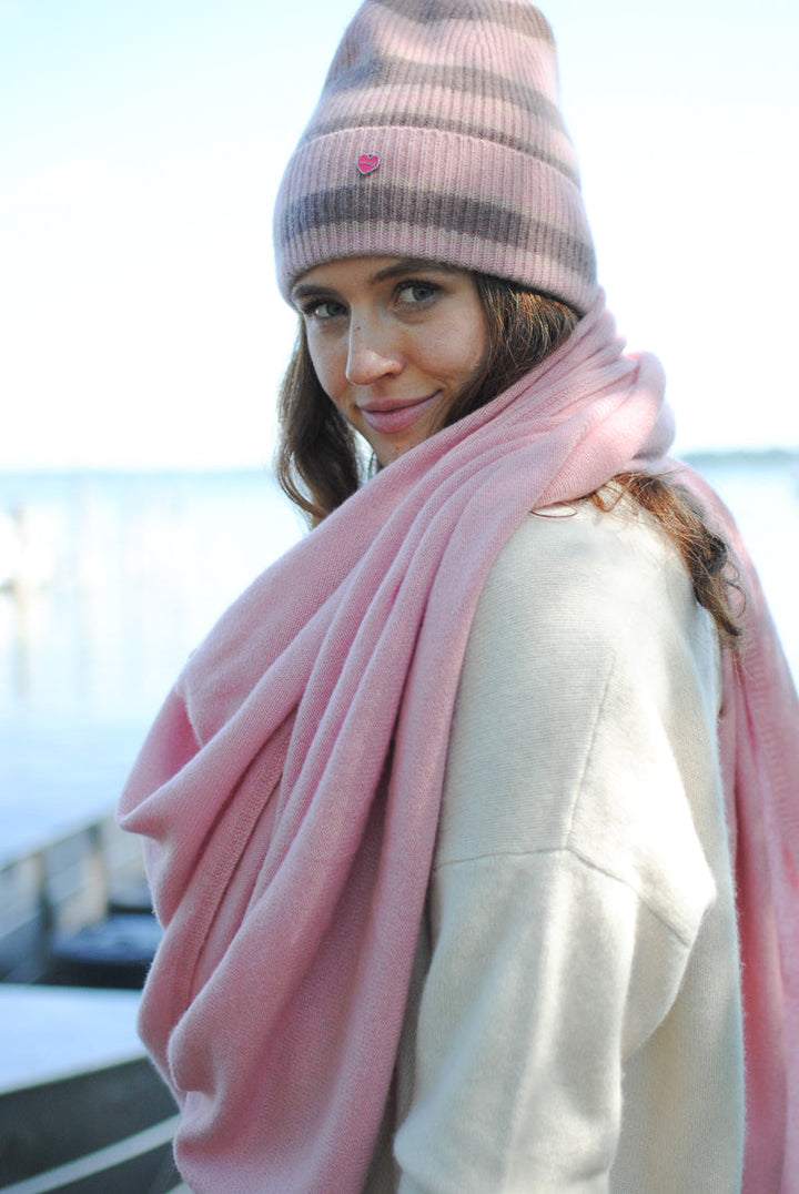 Cashmere Mütze Stripe-cs in Rose Blush
