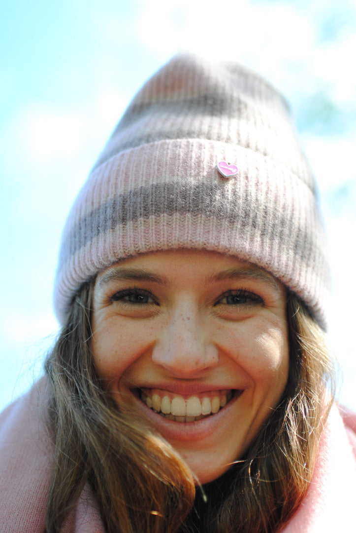 Cashmere Mütze Stripe-cs in Rose Blush