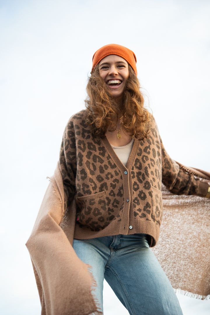 Cashmere Cardigan Eliana-cs Leo mit Lurex in Hot Chocolate