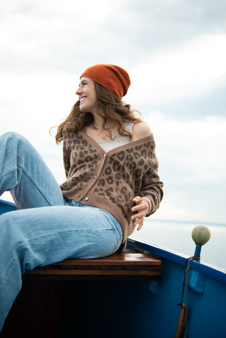 Cashmere Cardigan Eliana-cs Leo mit Lurex in Hot Chocolate