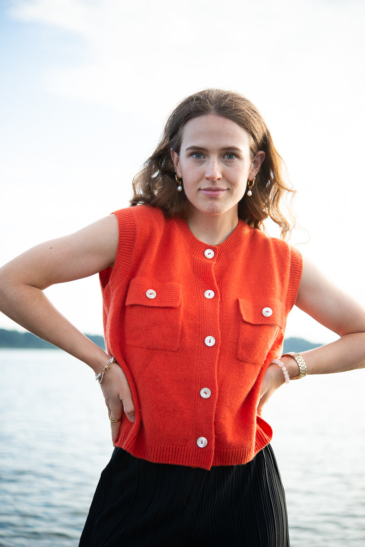 Cashmere Weste Eleonore-cs in Mandarin Red
