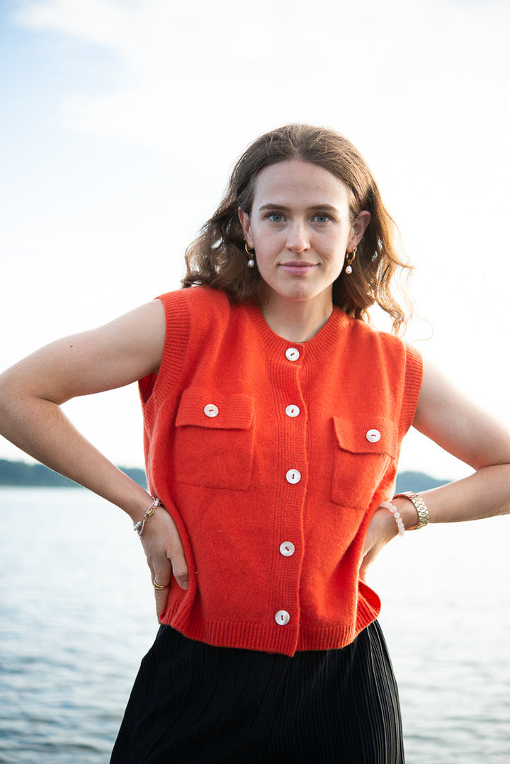 Cashmere Weste Eleonore-cs in Mandarin Red