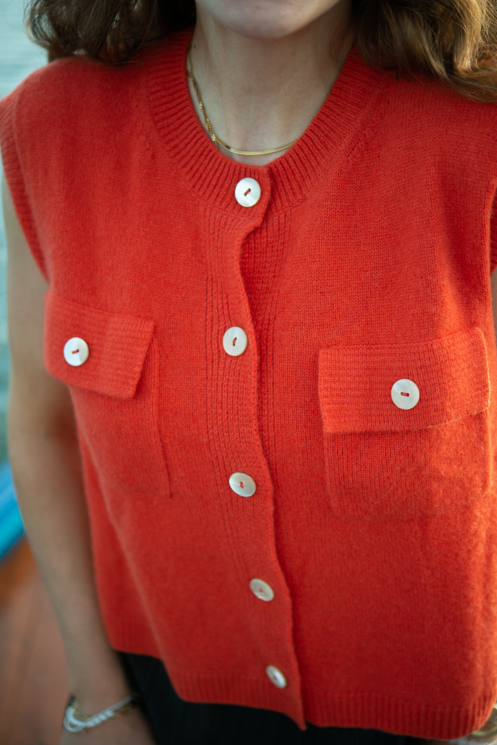 Cashmere Weste Eleonore-cs in Mandarin Red