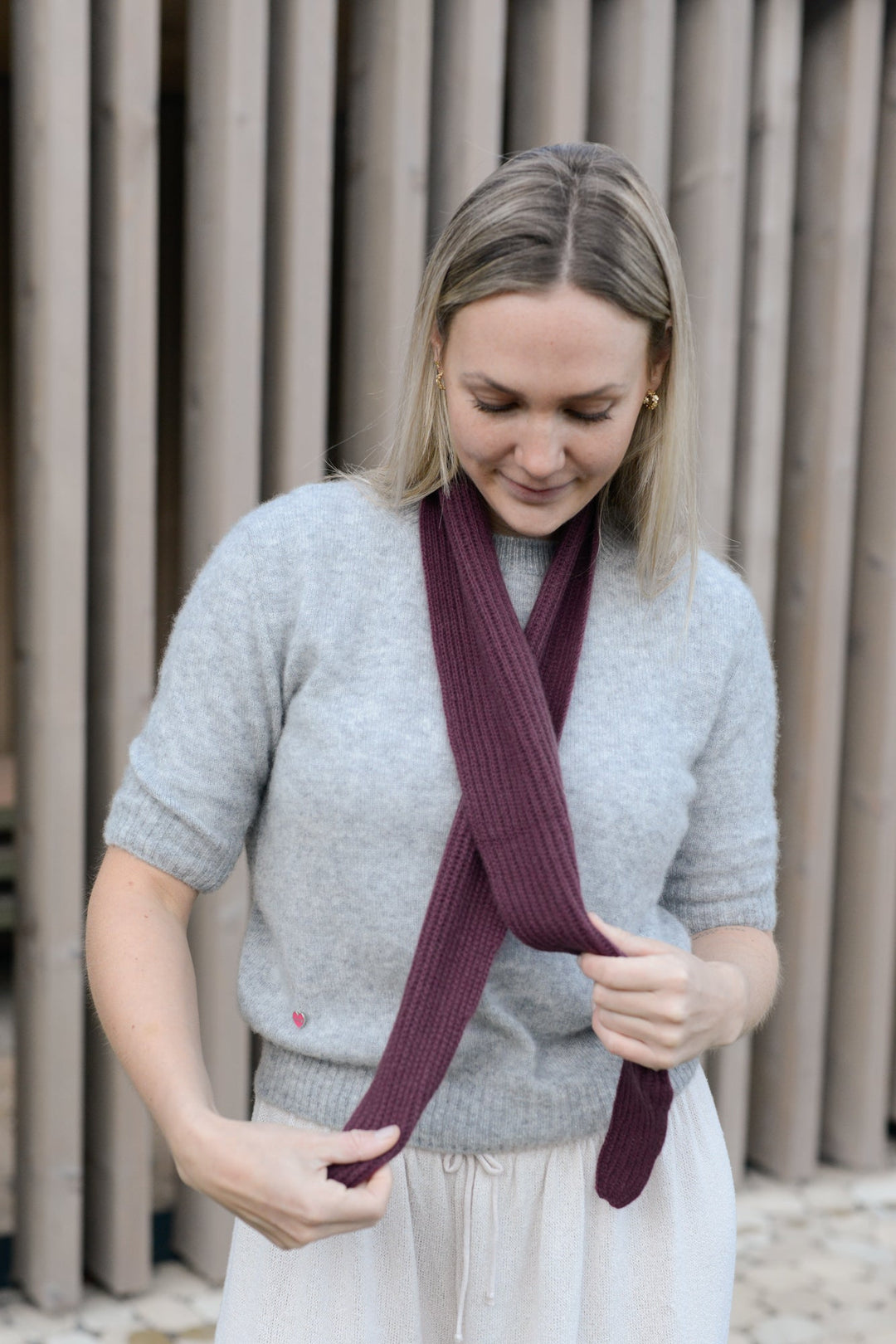 Cashmere Schal Ella-cs mit Patent-Strickmuster in Aubergine