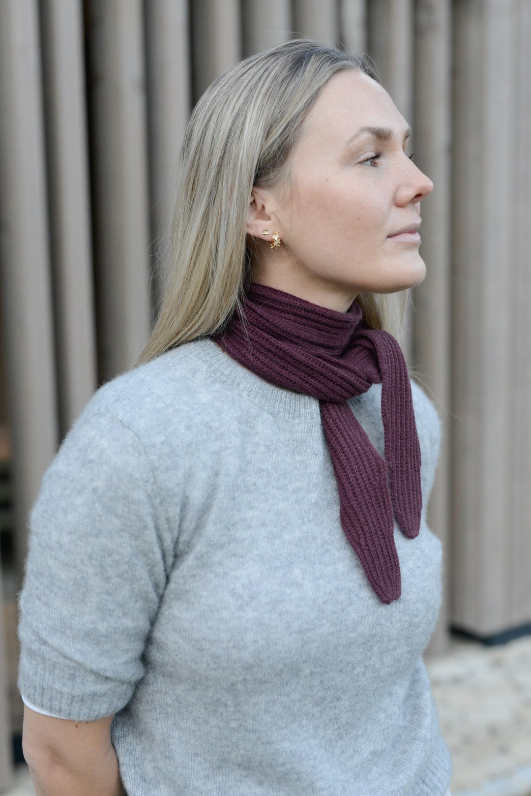 Cashmere Schal Ella-cs mit Patent-Strickmuster in Aubergine