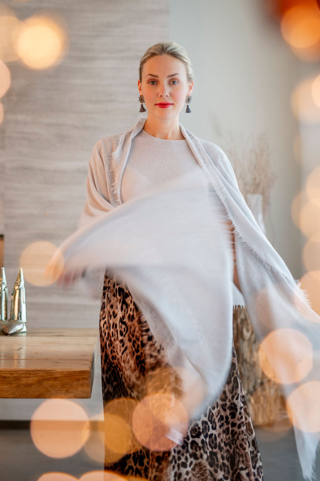 Cashmere Schal Adele-cs Sparkle mit Pailetten in Hellgrau