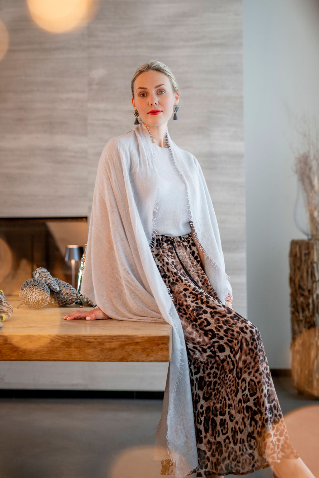 Cashmere Schal Adele-cs Sparkle mit Pailetten in Hellgrau