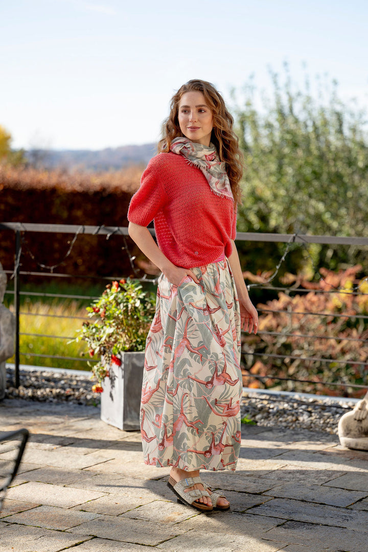 Langer Baumwolle-Rock für den Sommer mit All-Over-Print mit kleinen Affen, figurschmeichelnd, Farbe: Off White, Produktbild