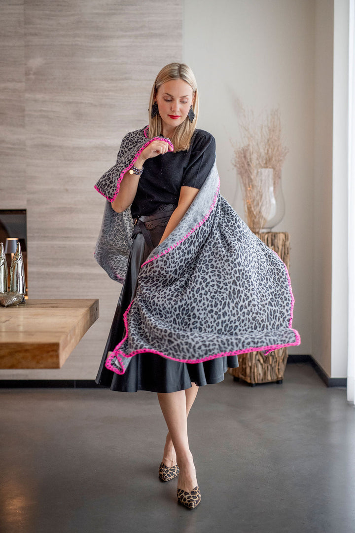 Cashmere Schal Feli-cs Leo mit Stitching in Schwarz