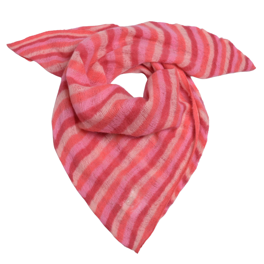 Leichtes Kaschmir Halstuch mit Streifen in Koralle, Sommerkollektion, 65 x 65 cm