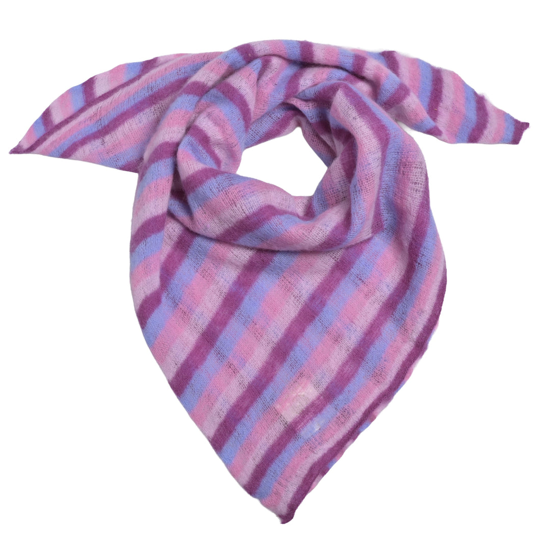 Bunt gestreiftes Halstuch aus 100% reinem Kaschmir für Damen in LIla, Größe 65 x 65 cm, Sommerkollektion
