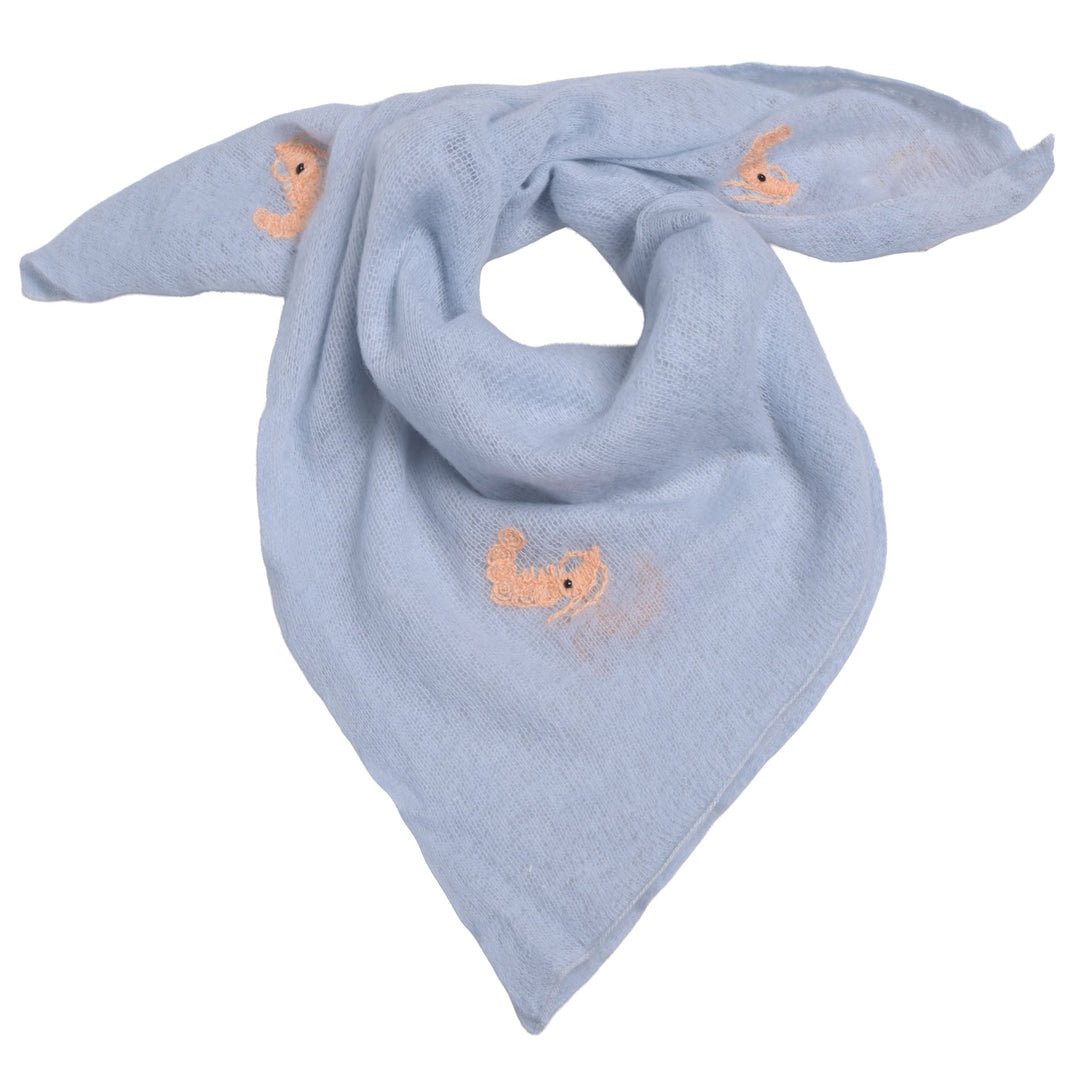 Kaschmir-Bandana in Frosty mit aufgestickten Scampis, quadratisches Tuch aus 100 % Kaschmir