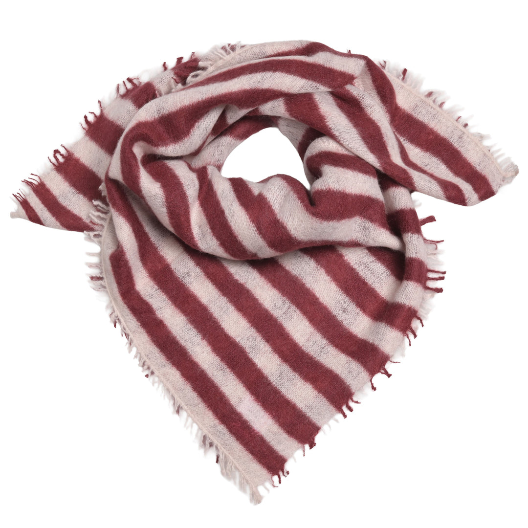 Kaschmir-Bandana mit Streifen in Creme und Merlot, quadratisch
