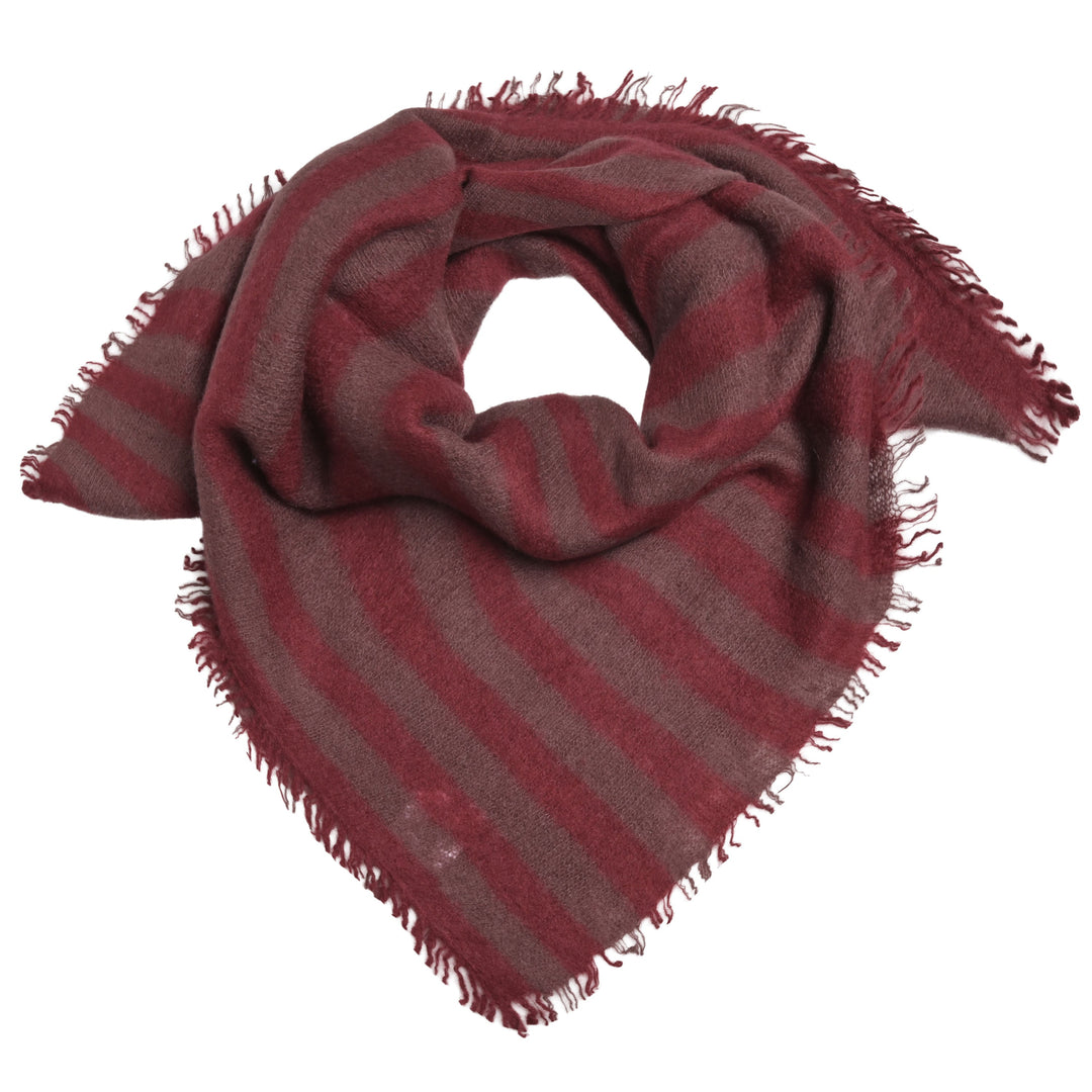 Kaschmir-Bandana mit Streifen in Merlot und Mink, quadratisches Tuch
