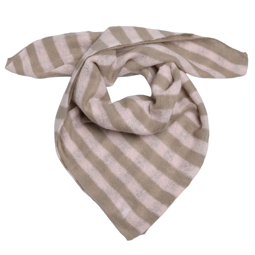 Kaschmir-Bandana mit Streifen in Rosa und Taupe aus 100% ight Cashmere mit dezenten Fransen