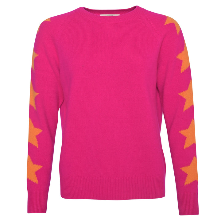 Cashmere Pullover Starsleeve-cs mit Round Neck in Neonpink