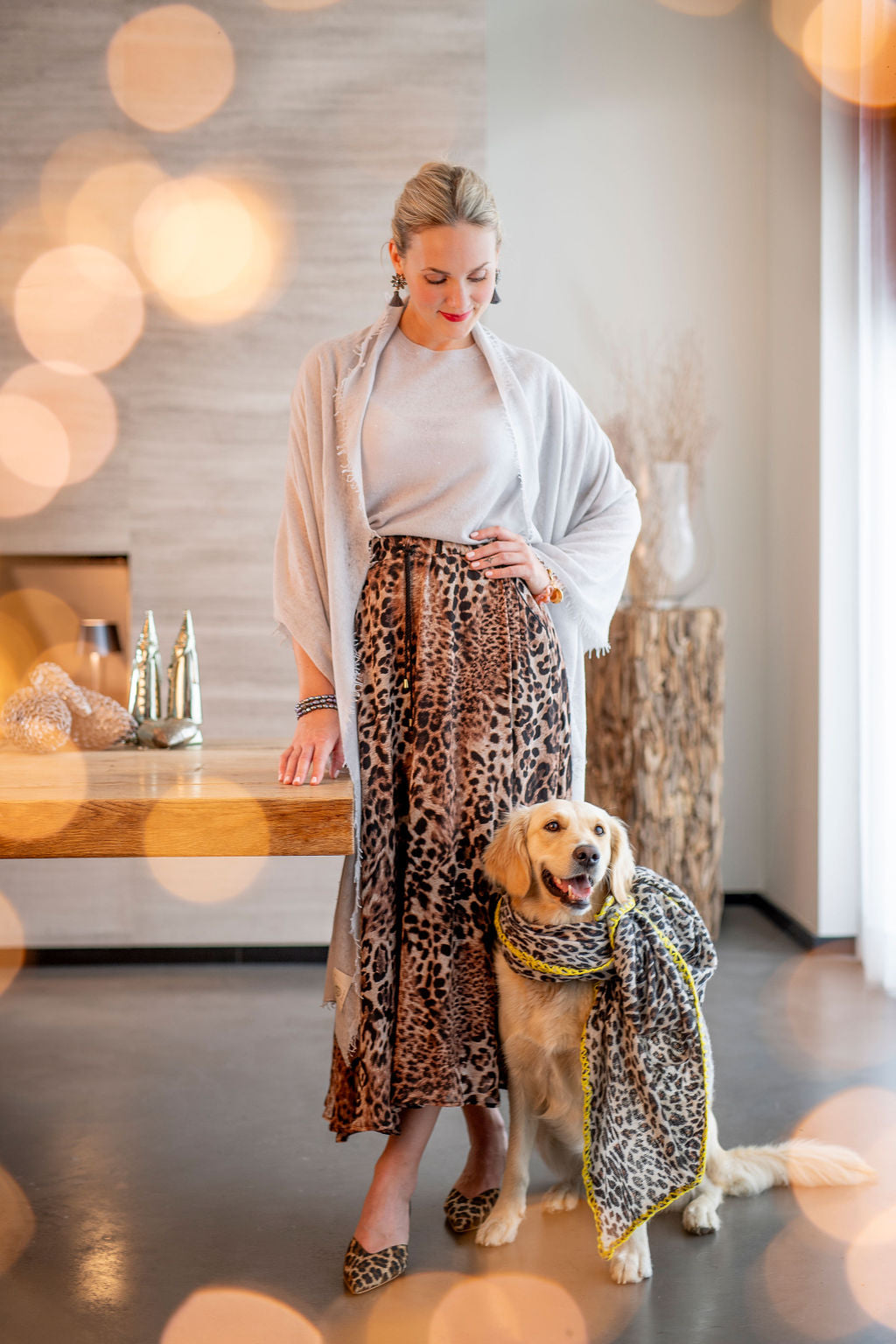 Cashmere Schal Feli-cs Leo mit Stitching in Braun