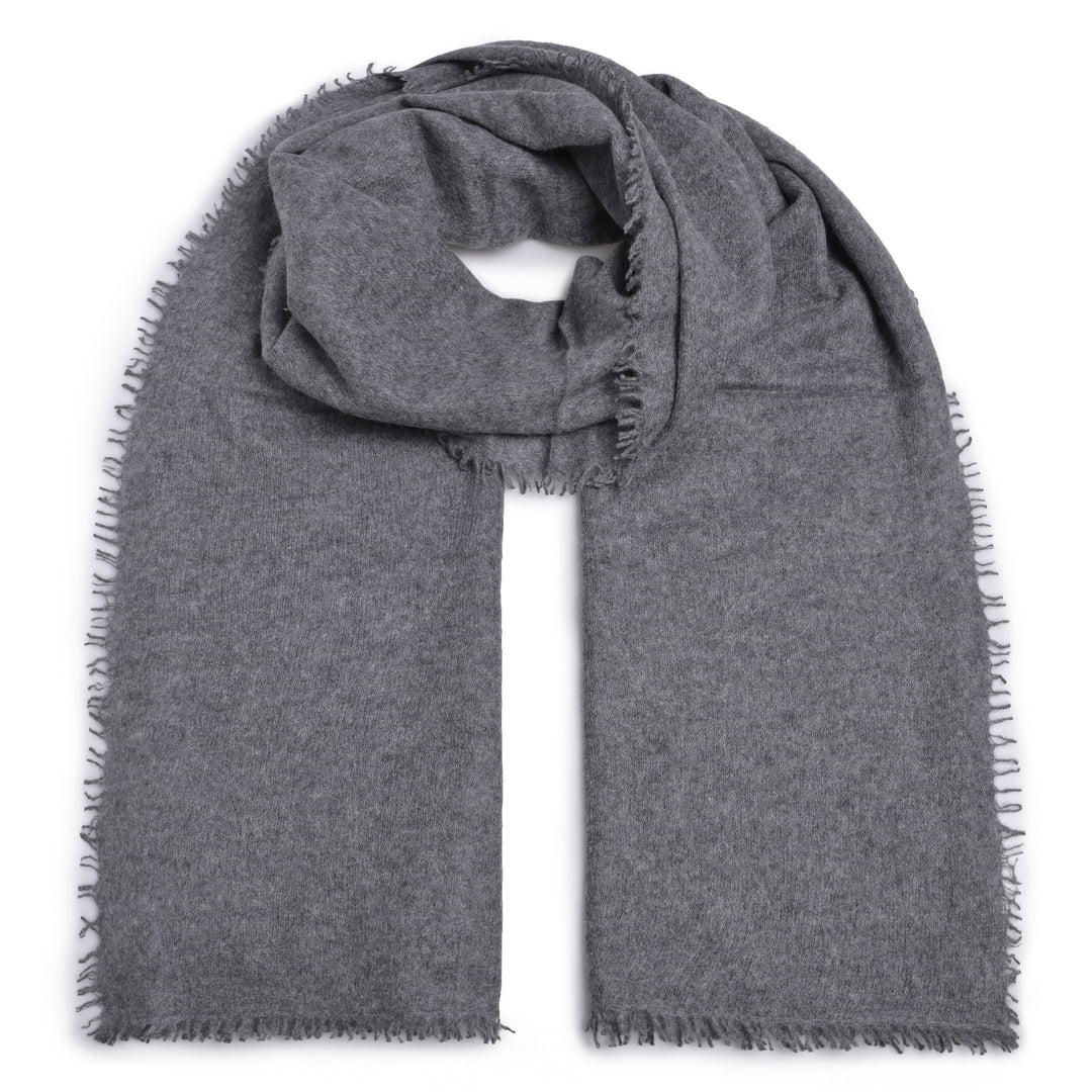 Einfarbiger Light Cashmere Schal für Damen und Herren aus 100 % Kaschmir in der Farbe Dunkelgrau Meliert von cute stuff. Größen 80 × 205 cm und 160 x 60 cm