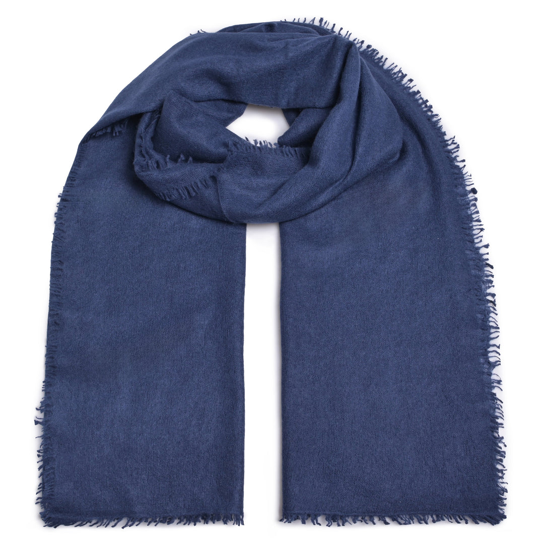 Extra langer (205 x 80 cm)  Kaschmirschal für Damen und Herren in Nachtblau mit dezente Fransen, großes Light Cashmere Tuch, Produktbild