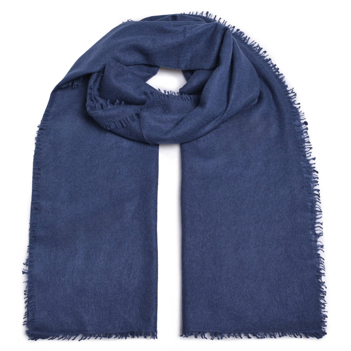 Extra langer (205 x 80 cm)  Kaschmirschal für Damen und Herren in Nachtblau mit dezente Fransen, großes Light Cashmere Tuch, Produktbild