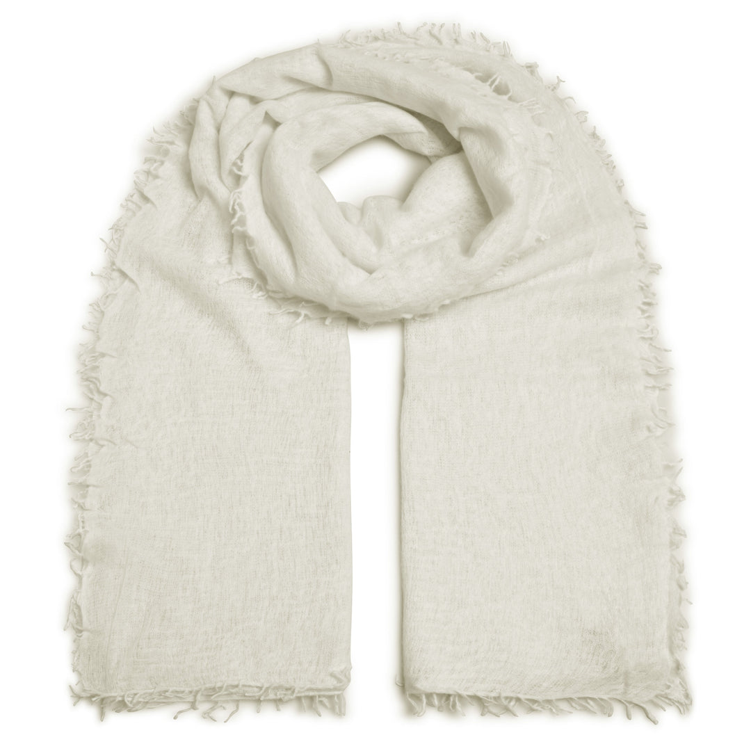 Edler und fluffig weicher Light Kaschmir Schal in Weiß, XL-Größe 210 x 85 cm, handgefertigt in Nepal, Damenschal für besondere Anlässe